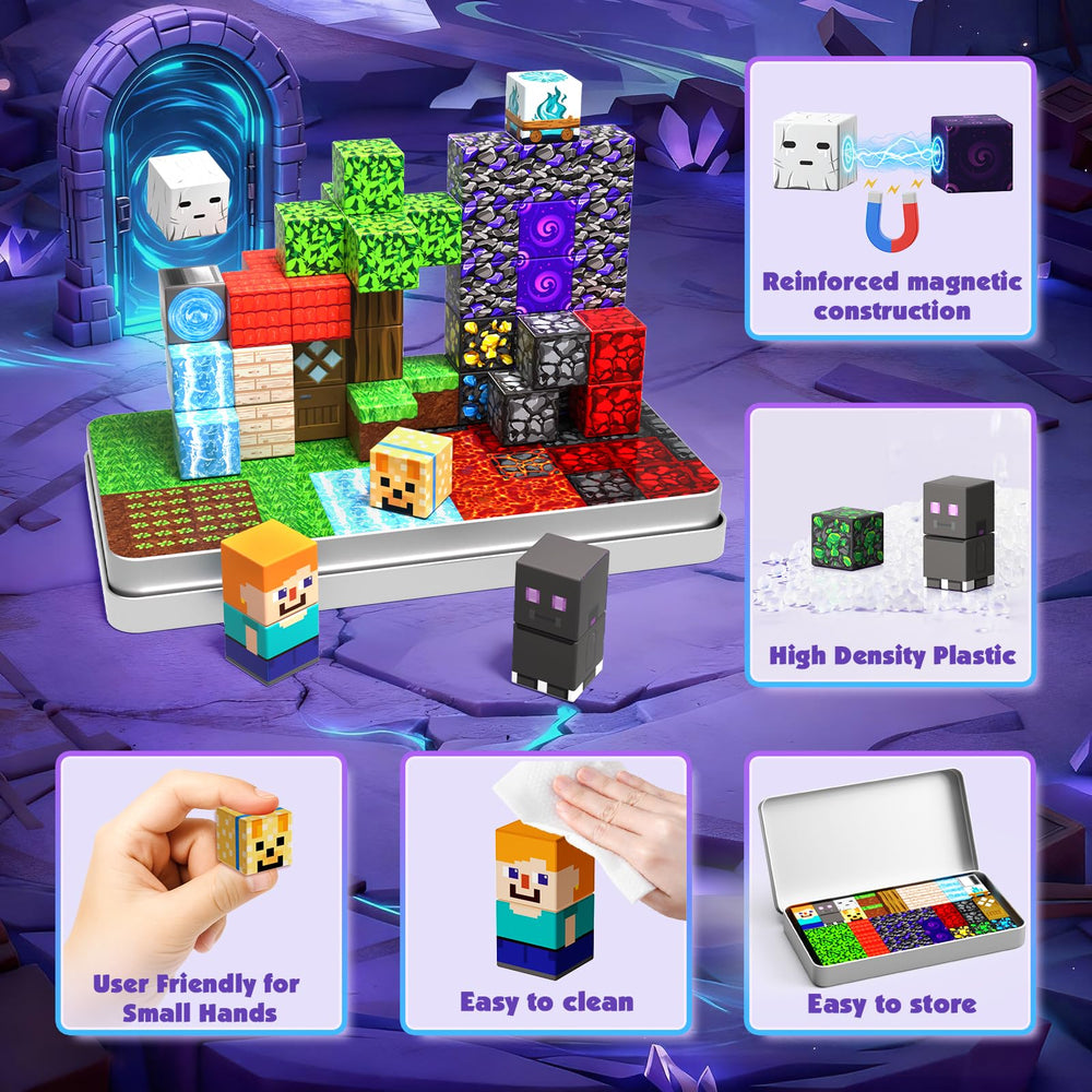Compact metal box keeps Magneverse Portal blocks organized for travel and storage.