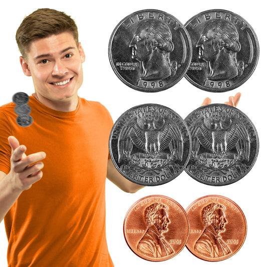 Magnus Magic double-headed quarter front view for sleight-of-hand practice