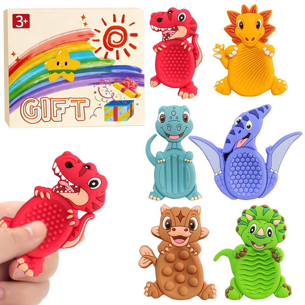 MAHMLOW dinosaur sensory toy pack close-up highlights soft silicone texture for calming play.