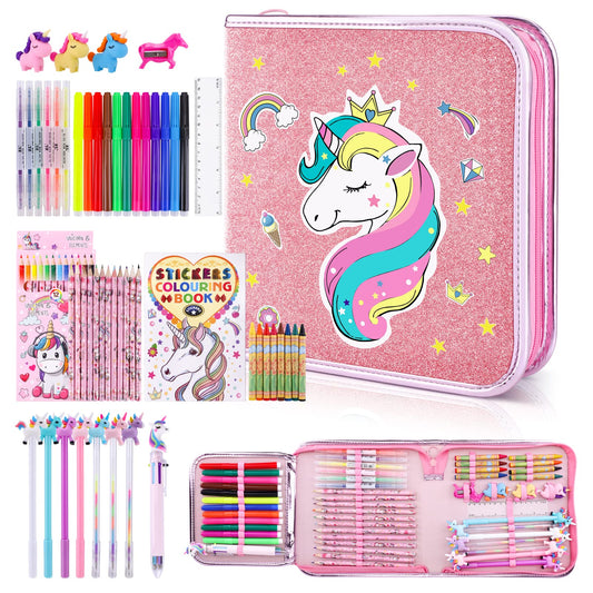MAIGOZON 53-piece fruit-scented markers in a unicorn case boost playful coloring on the go.
