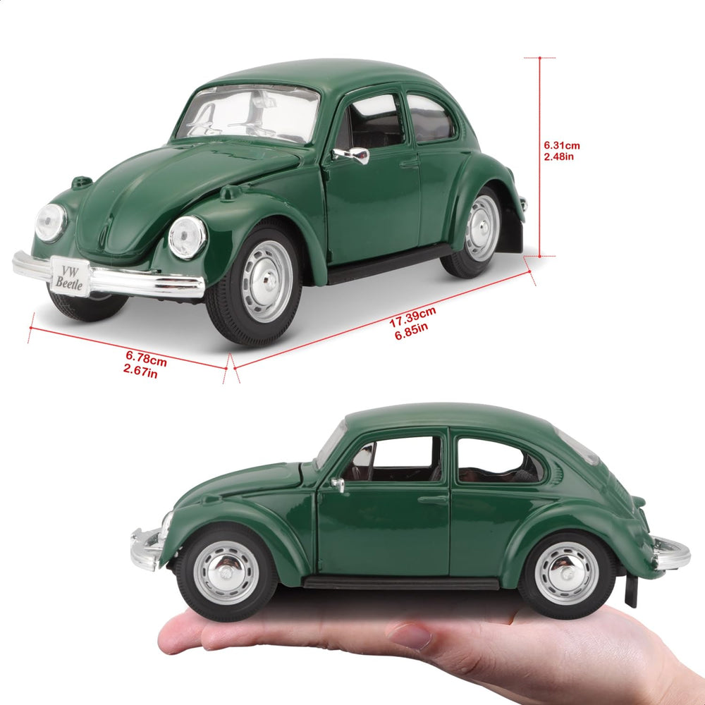 Maisto Beetle Green finish and chrome accents elevate visual appeal