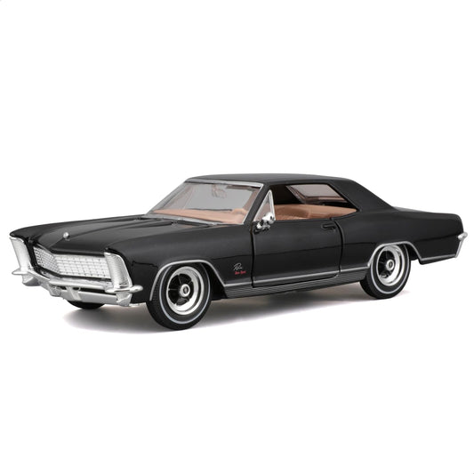 Maisto 1965 Buick Riviera diecast exterior view highlights authentic black finish for display