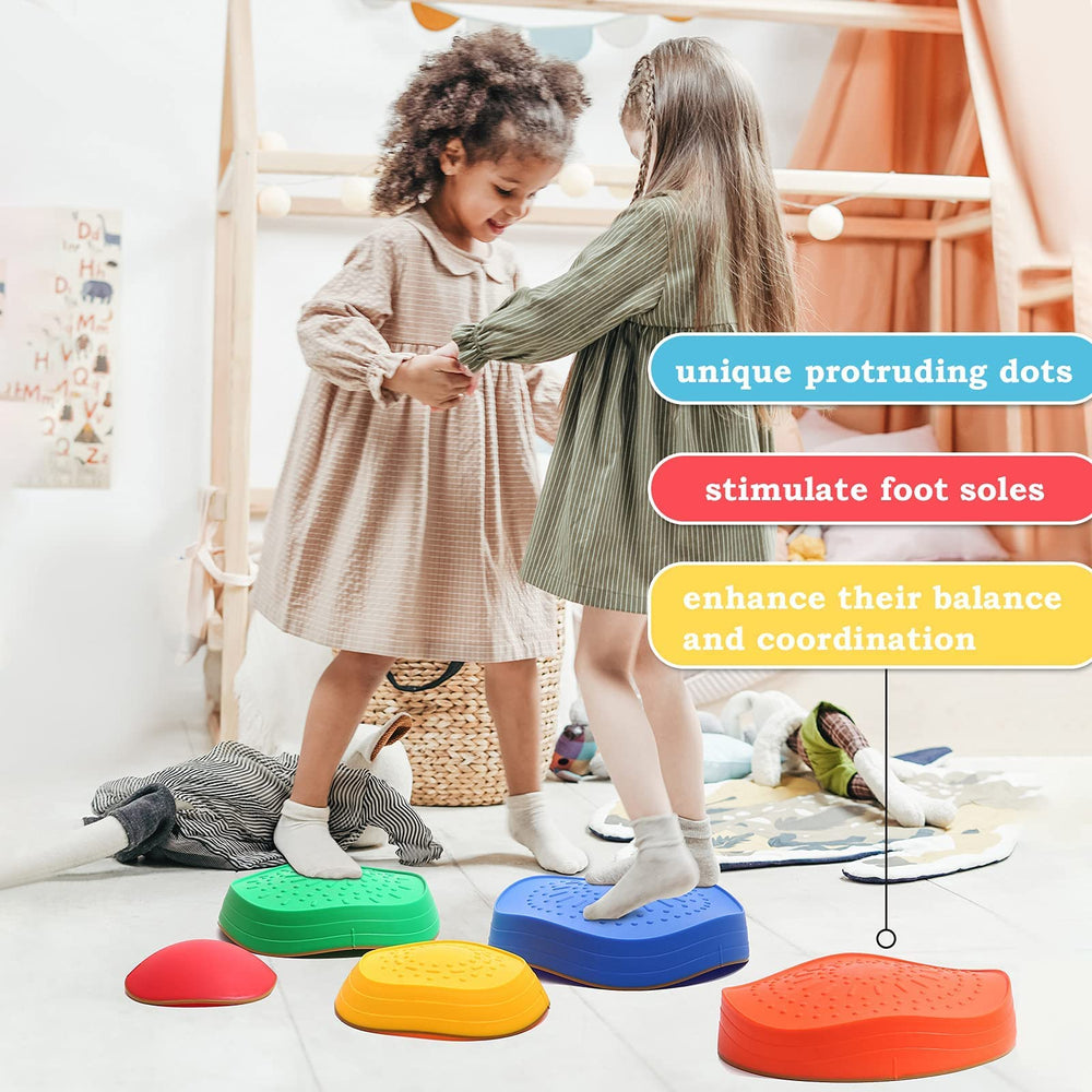 makarci stepping stones child jumping obstacle course with colorful stones