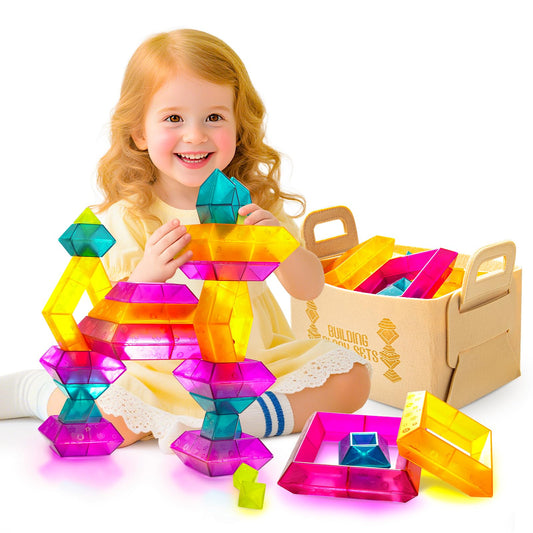 MAKE KIDS SMILE BUBBLE FUN translucent block set 30 pcs for creative stacking and color sorting.