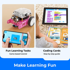 Makeblock mBot learning-resources highlight engaging tutorials and coding cards.
