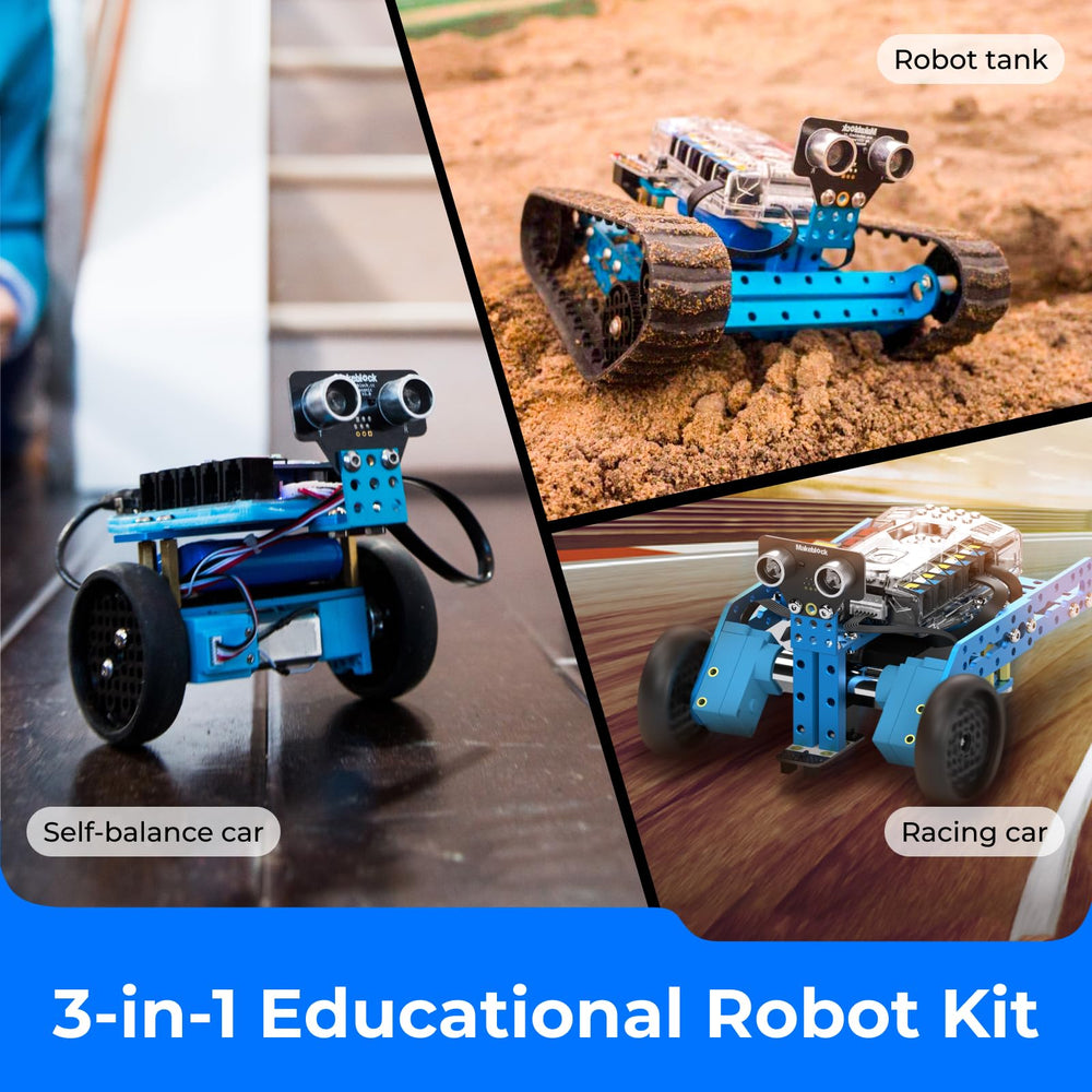Makeblock mBot Ranger Dashing Raptor races on a track for velocity experiments.