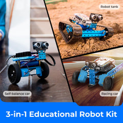 Makeblock mBot Ranger Dashing Raptor races on a track for velocity experiments.