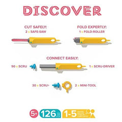 Makedo Discover tools and cardboard pieces ready for hands-on building.