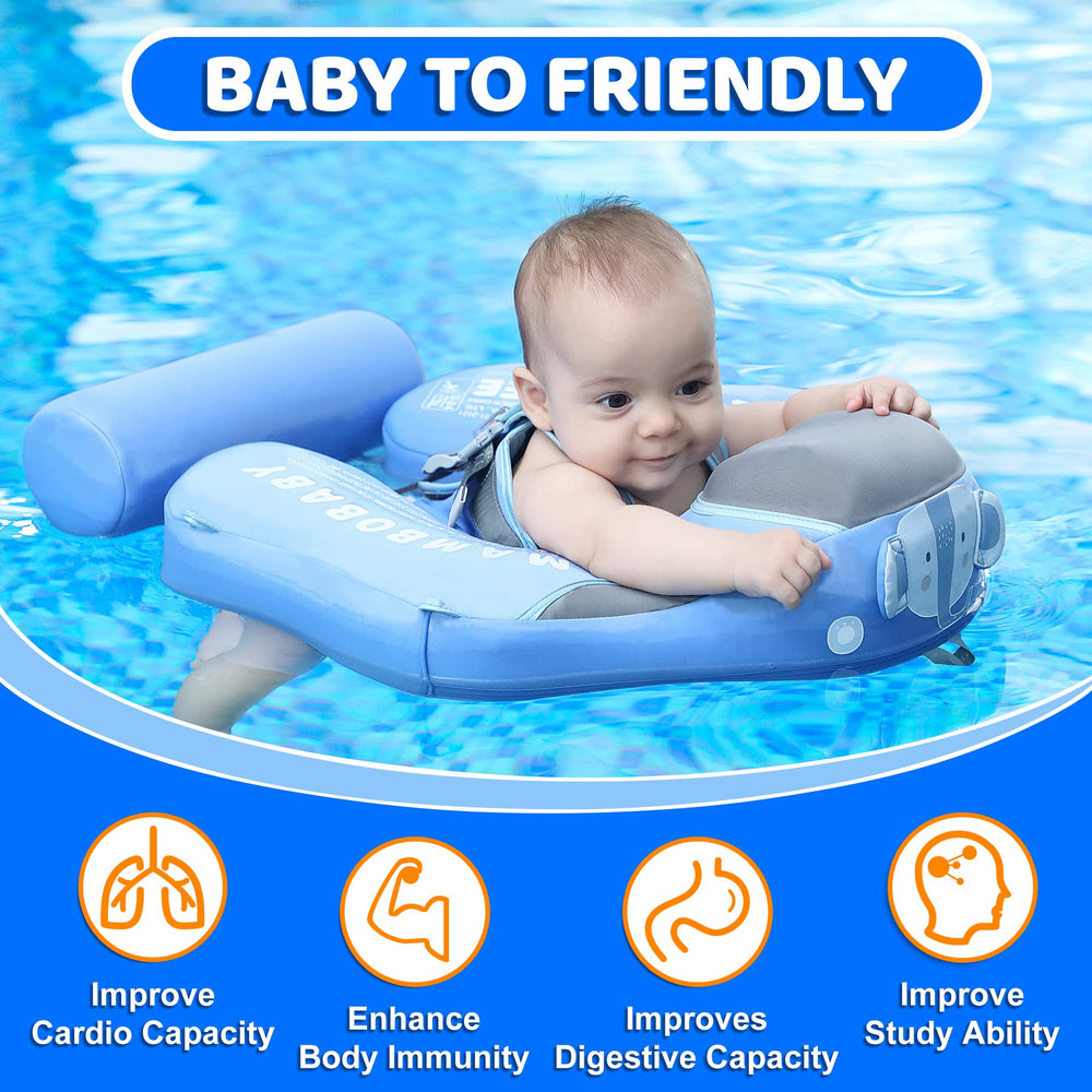 Mambobaby elephant-blue backstroke mode demonstrated for gentle swimming.