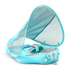 Mambobaby elephant-green swim float with canopy protecting sun exposure during water play