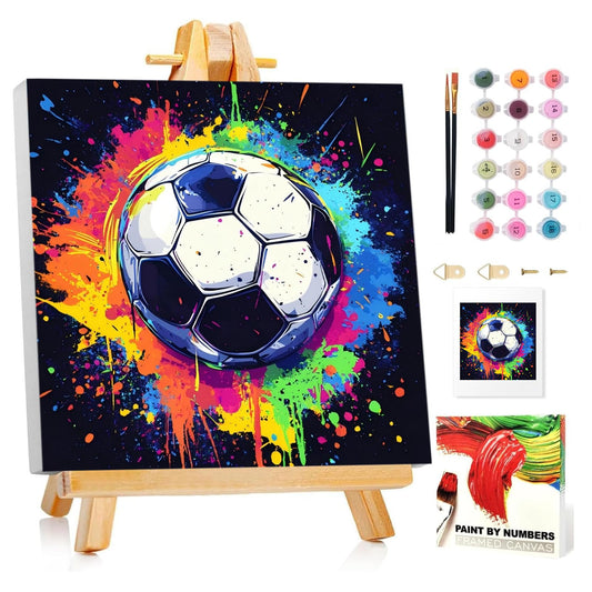 Mandun soccer paint by numbers frame-easel for easy display.
