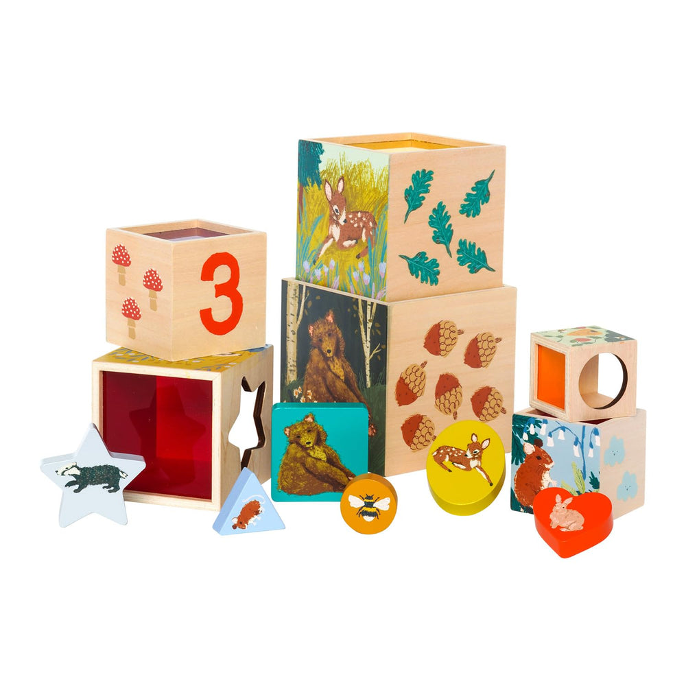 Manhattan Toy Enchanted Forest wood shapes help kids identify forms and practice shape recognition.