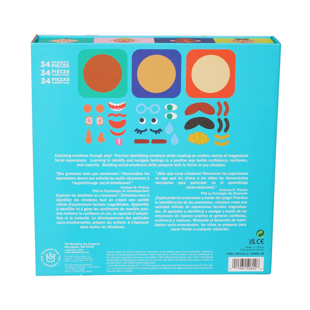 Manhattan Toy Making Faces sturdy travel box supports easy storage and portability.