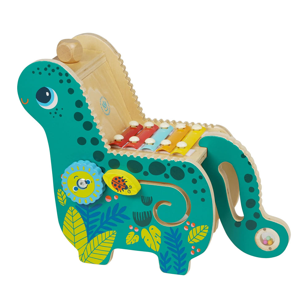 Removable maraca tail adds tactile sound variety for toddlers