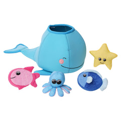 Manhattan Toy Neoprene Whale storage container floats for easy bath organization.