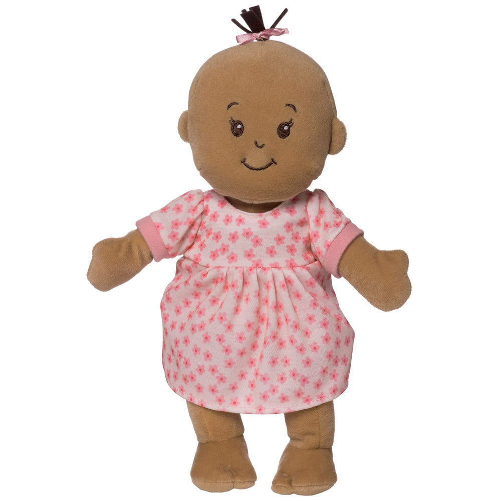 Wee Baby Stella beige floral dress close-up for dressing play