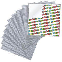 Mannidoo peel-and-stick baseplates light grey offer easy 10x10 play surfaces.