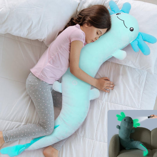 MaoGoLan axolotl plush body pillow glowing in the dark for cozy nights