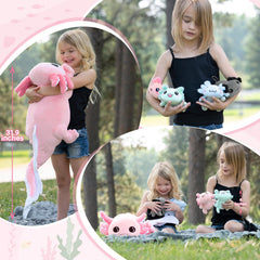 Glow-in-the-dark axolotl emits soft luminescence after light exposure.