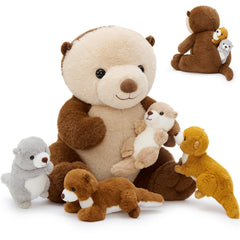 MaoGoLan Otter Mama Plush with Babies—perfect cuddle companion for bedtime.