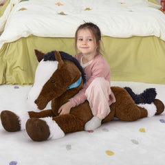 MaoGoLan ride-on plush horse with blue rein for imaginative play