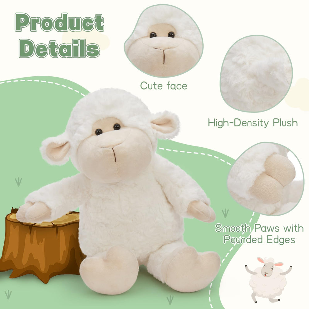 MaoGoLan 22-inch sheep plush on bed, perfect cuddle companion for bedtime.
