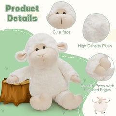 MaoGoLan 22-inch sheep plush on bed, perfect cuddle companion for bedtime.