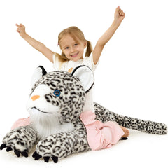 MaoGoLan snow leopard giant pillow closeup highlights ultra-soft fur for comforting play.
