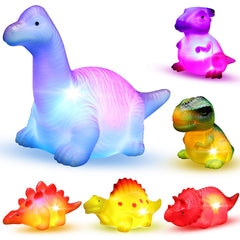 Mapixo 6-pack light-up dinosaur bath toys for colorful bath play.