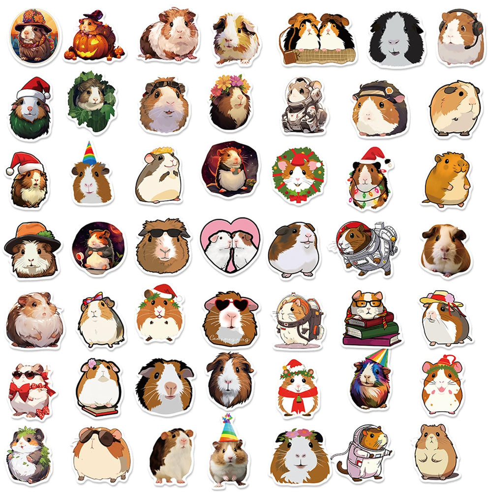 MAQIYI Guinea Pig Stickers—vibrant cavy designs for water bottles and skateboards.