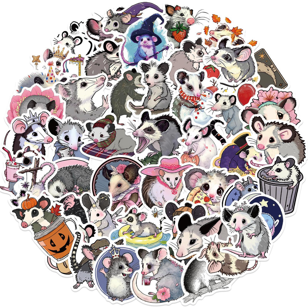 MAQIYI possum stickers collection on laptop for personalization and waterproof durability.