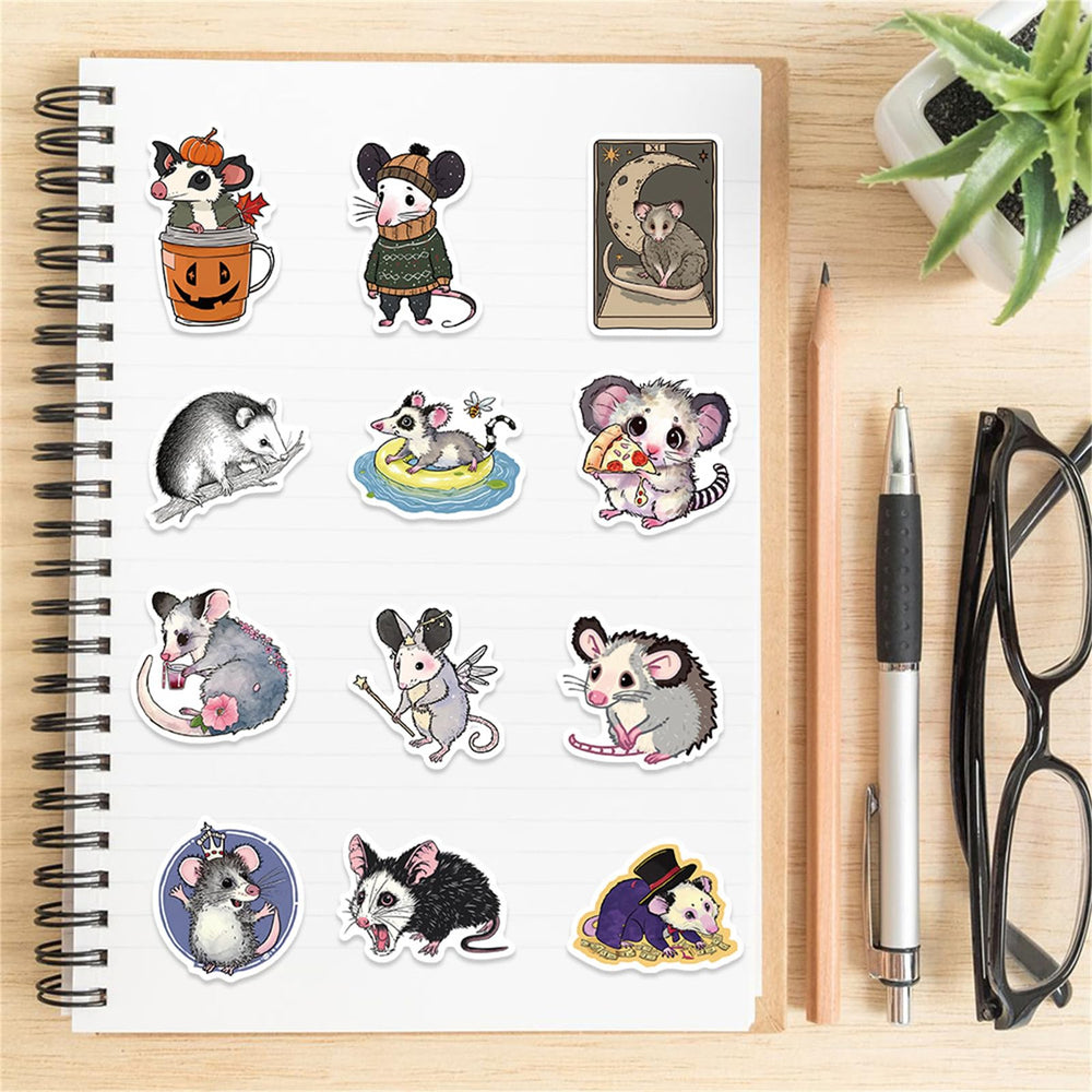 MAQIYI possum stickers on paper surfaces with high-definition vinyl print.