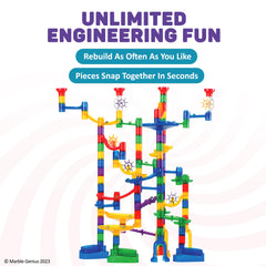 Marble Genius colorful assembly encourages imaginative play and basic engineering skills.