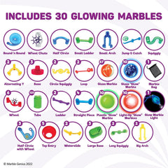 Marble Genius glow marbles provide varied glow effects for play.