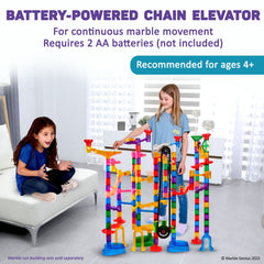 Marble Genius marble run elevator lifting marbles toward the top for dramatic starts