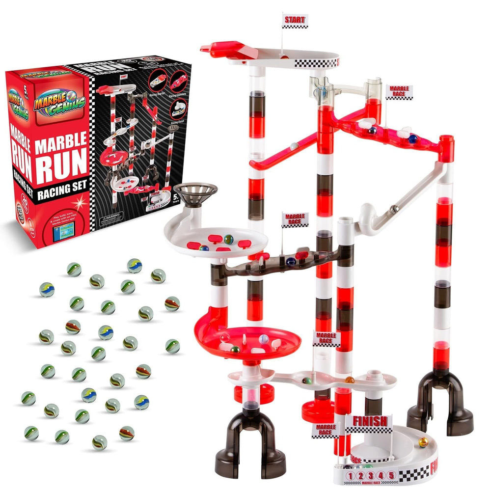 Marble Genius wide-view of marble run racing set for creative track building