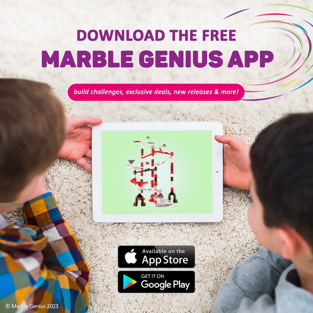 Marble Genius racing flag signals completion for a fun finale
