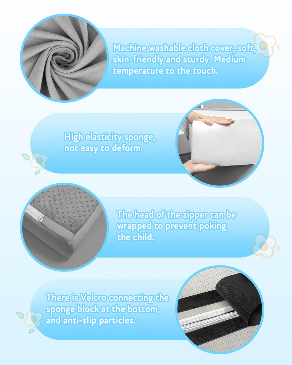 High-density 50D foam provides soft yet supportive play cushioning.