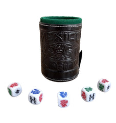 Marquez cup poker dice set with leather-lined cup in black for elegant home entertainment.