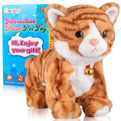 Marsjoy Pattern Yellow Plush Cat face close-up, soft fabric for gentle cuddles.