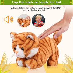 Marsjoy Pattern Yellow Plush Cat touch-control interaction with tail cue.