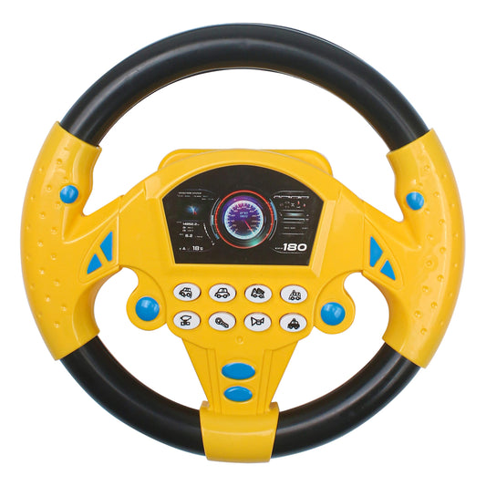 Marsrut steering wheel toy yellow front view with horn and lights for imaginative play
