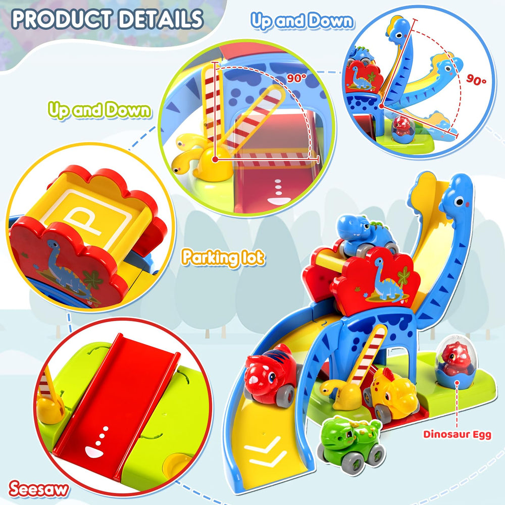 Marstone four dinosaur cars for colorful race-down fun and fine motor development