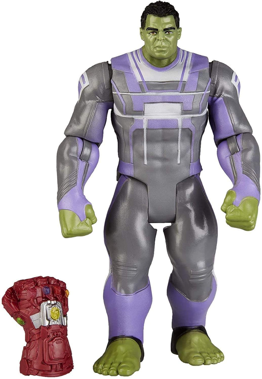 Marvel Avengers Endgame Hulk Deluxe figure, accessory and dynamic pose demonstrated.