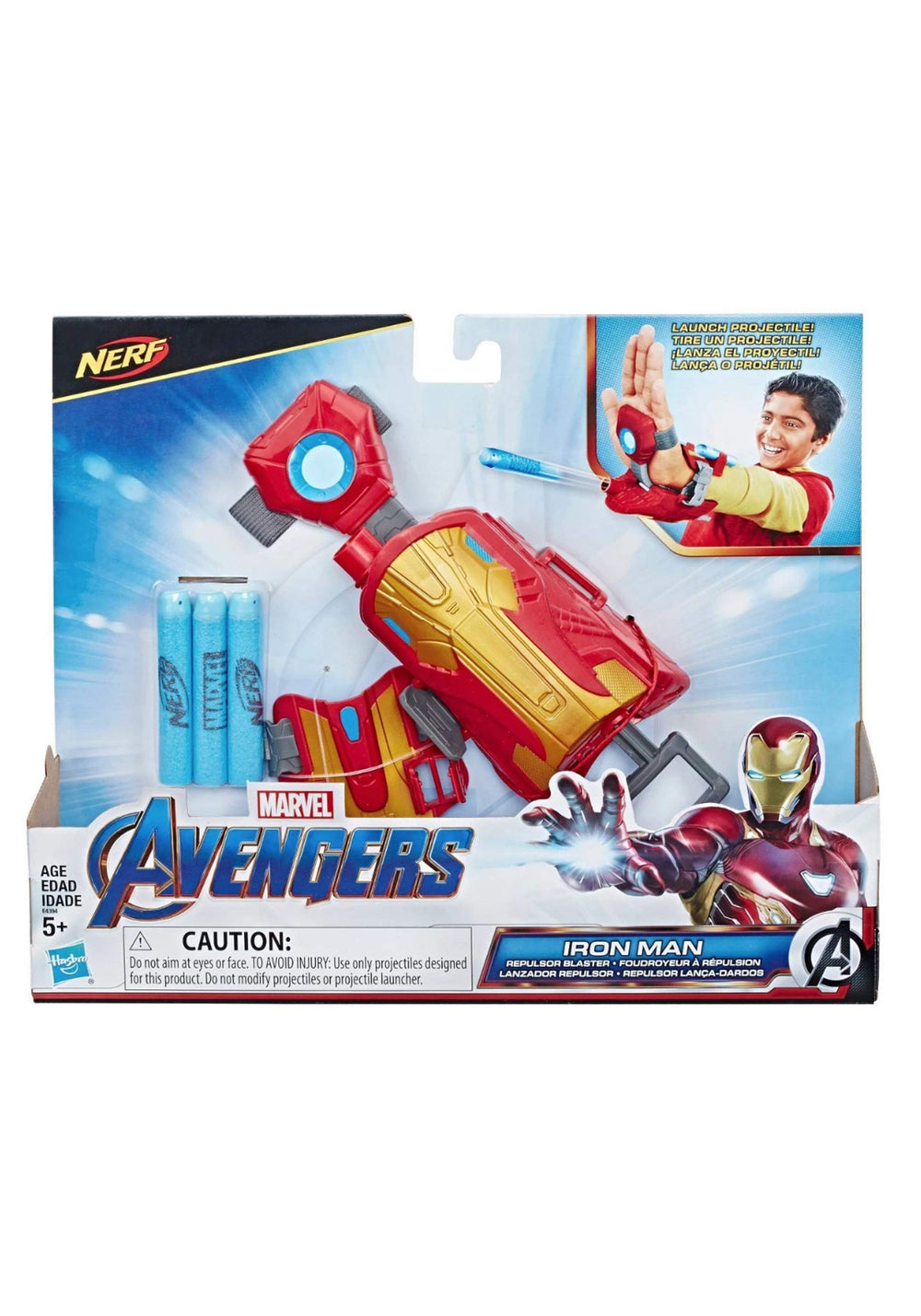 Marvel Avengers Iron Man Blast Repulsor Gauntlet with Nerf Darts for imaginative hero play.
