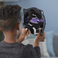 Close-up of emblem on Marvel Black Panther Vibranium Power FX Mask