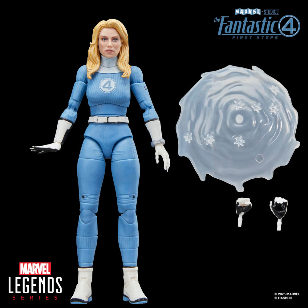 Film-inspired deco on Marvel's Invisible Woman for authentic presentation.