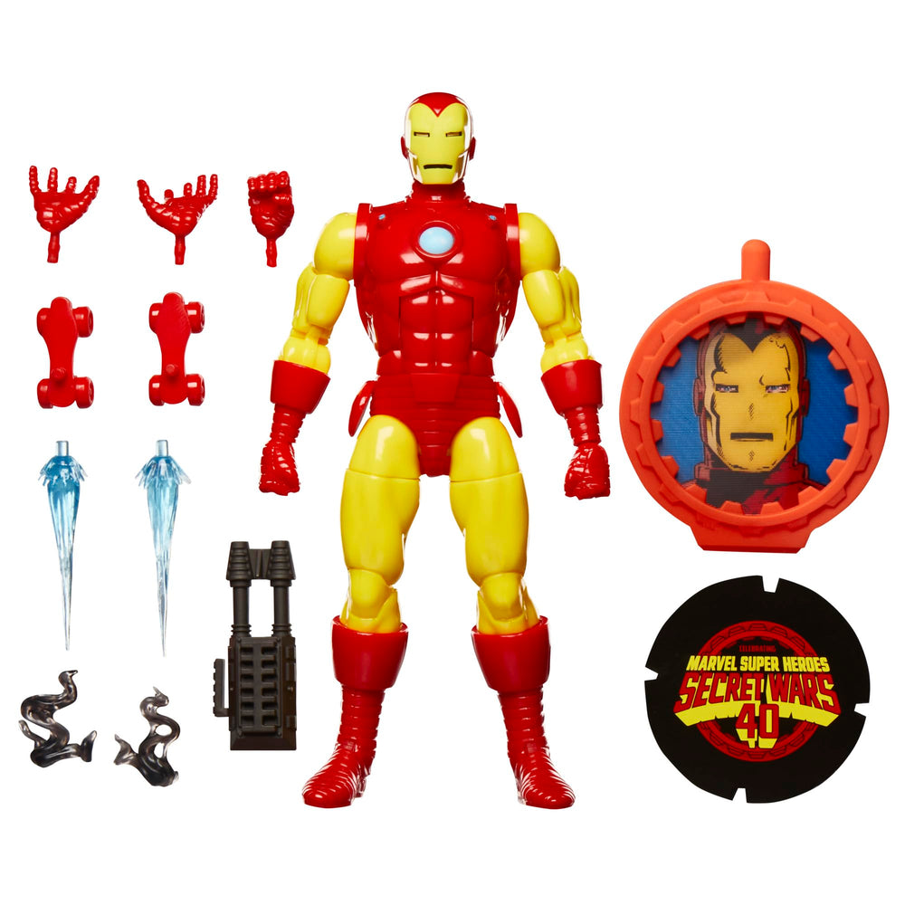 Marvel Legends Iron Man 6in front view highlighting retro armor for display.