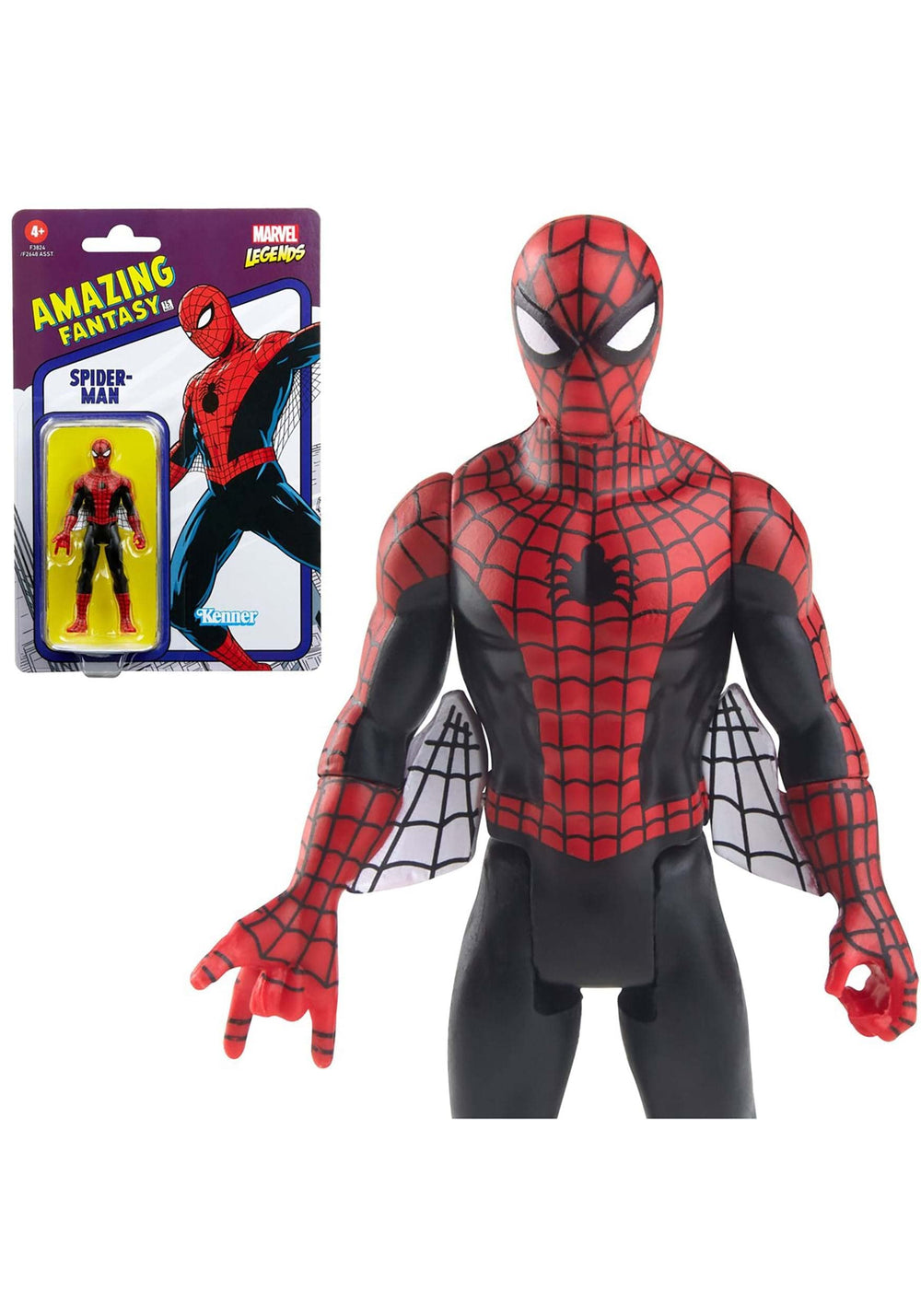 Marvel Legends Retro 375 Spider-Man articulation close-up for dynamic posing and collection display.