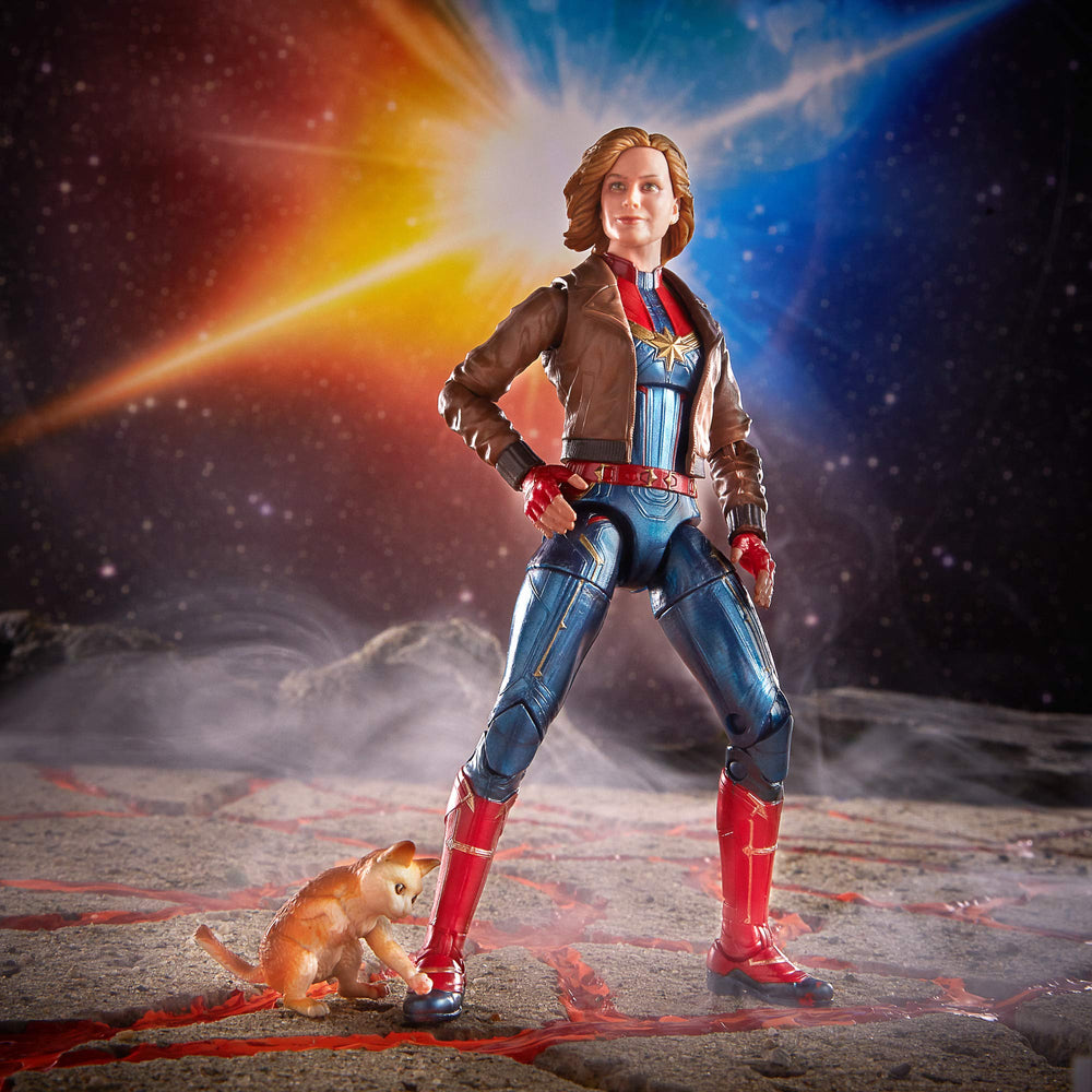 Captain Marvel action figure in a ready-to-display pose for fans.